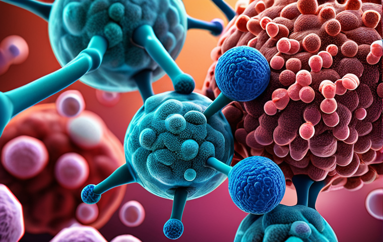 **Personalized Cancer Drug:** A close-up, detailed digital art piece depicting a customized drug molecule interacting with cancer cells, highlighting the precision and personalized approach. Emphasize the intricate molecular structure and the biological environment. Use vibrant yet scientific color schemes.